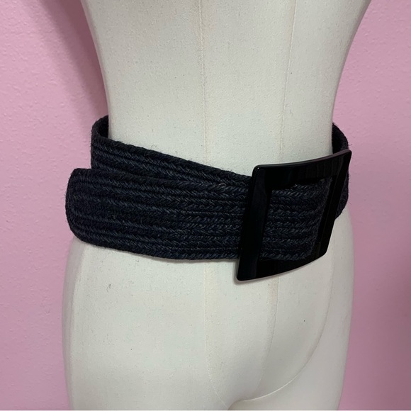 ZARA Black Woven Jute Belt with Square Buckle - Picture 3 of 9
